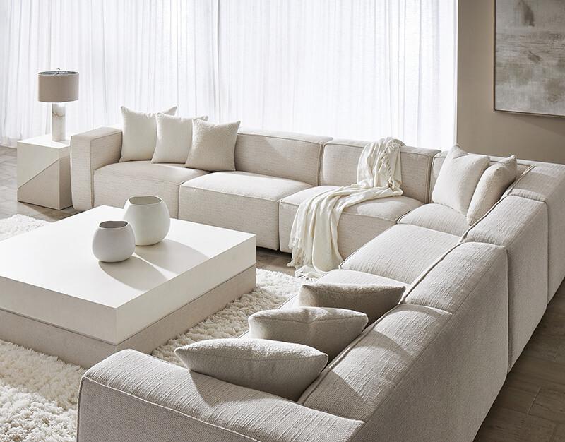 Corner sectional in light grey or white upholstery - Bliss Fabric Sectional